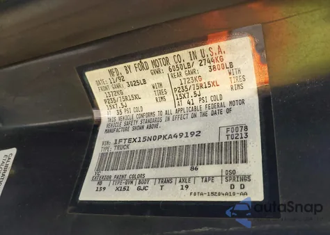 1993 Ford F150 from USA, damaged, VIN 1FTEX15N0PKA49192